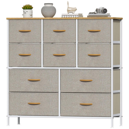 Feonase Chest of Drawers, Bedroom Tall Dresser with 10 Fabric Drawers, Metal Frame & MDF Wood Top, Adjustable Feet
