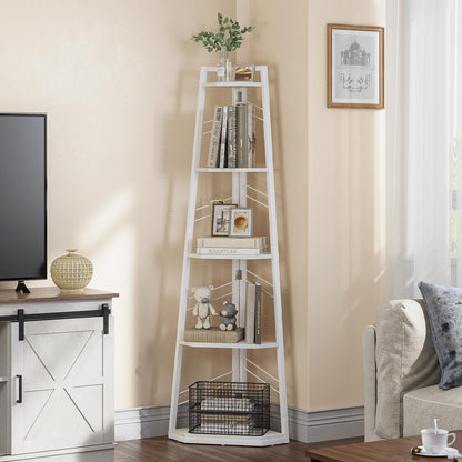 YITAHOME Corner Shelf 5 Tier, Industrial Corner Bookshelf Modern Floorstanding Corner Bookcase Ladder Shelf Wooden Open Shelving Unit for Living Room,