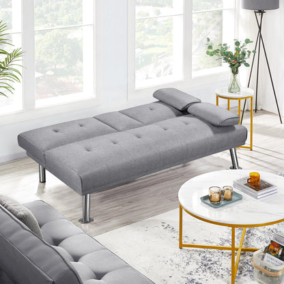 Yaheetech Light Grey 3-in-1 Convertible Upholstered Cup Holder Sofa Bed