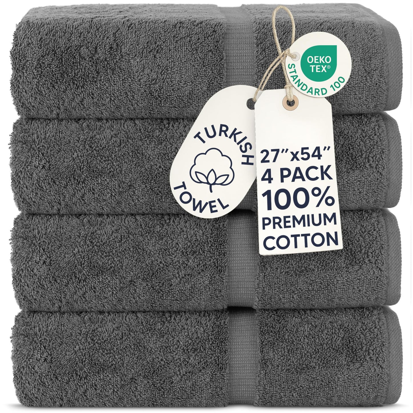 Chakir Turkish Linens Premium Turkish Towels Hotel & Spa Quality 100% Cotton Soft and Absorbent 4 Piece Bath Towel Dark Grey