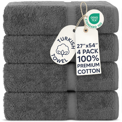 Chakir Turkish Linens Premium Turkish Towels Hotel & Spa Quality 100% Cotton Soft and Absorbent 4 Piece Bath Towel Dark Grey