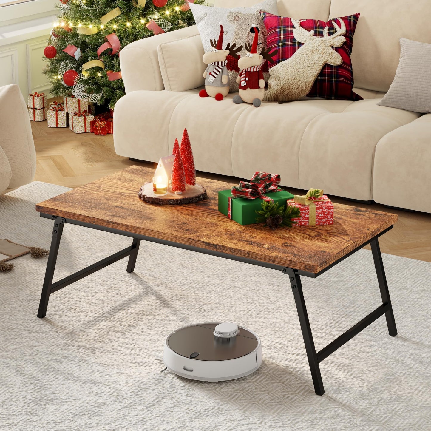 OCTORO Folding Coffee Table, Magnetic Design, Portable Small Center Side Table, 80×40×40 CM, Legs Can be Fixed, No Installation Required