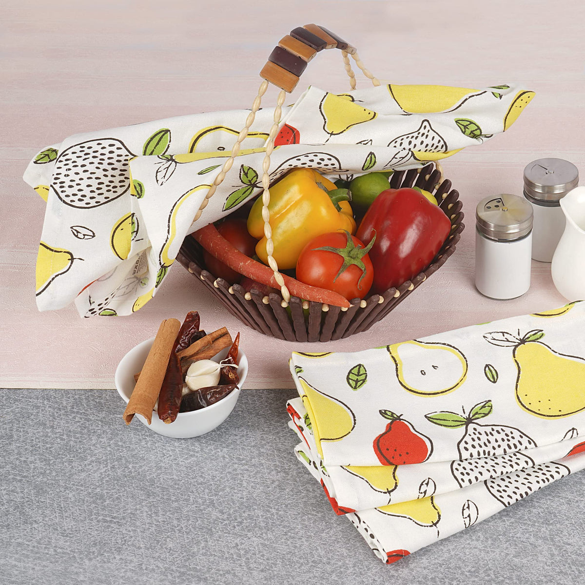 FINGERCRAFT Kitchen Dish Towels, 100% Natural Cotton, Set of 6 Multi-Purpose Kitchen Towels, Very Soft, Highly Absorbent