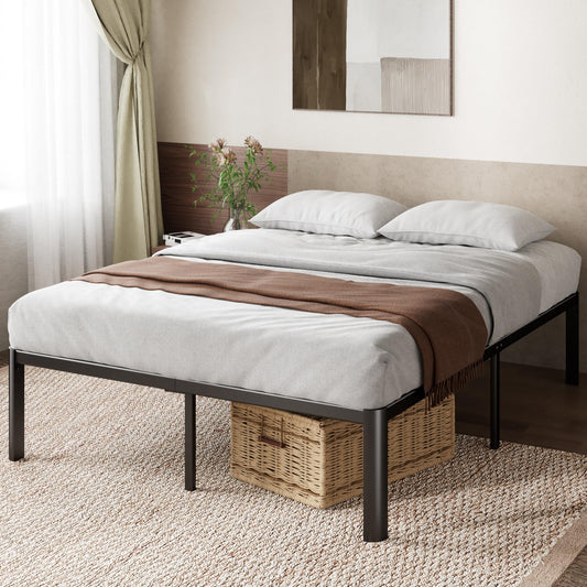 Zinus Van King size Bed frame - Bed 150x200 cm - 41 cm Height with Underbed Storage - Metal Platform Bed frame - Black