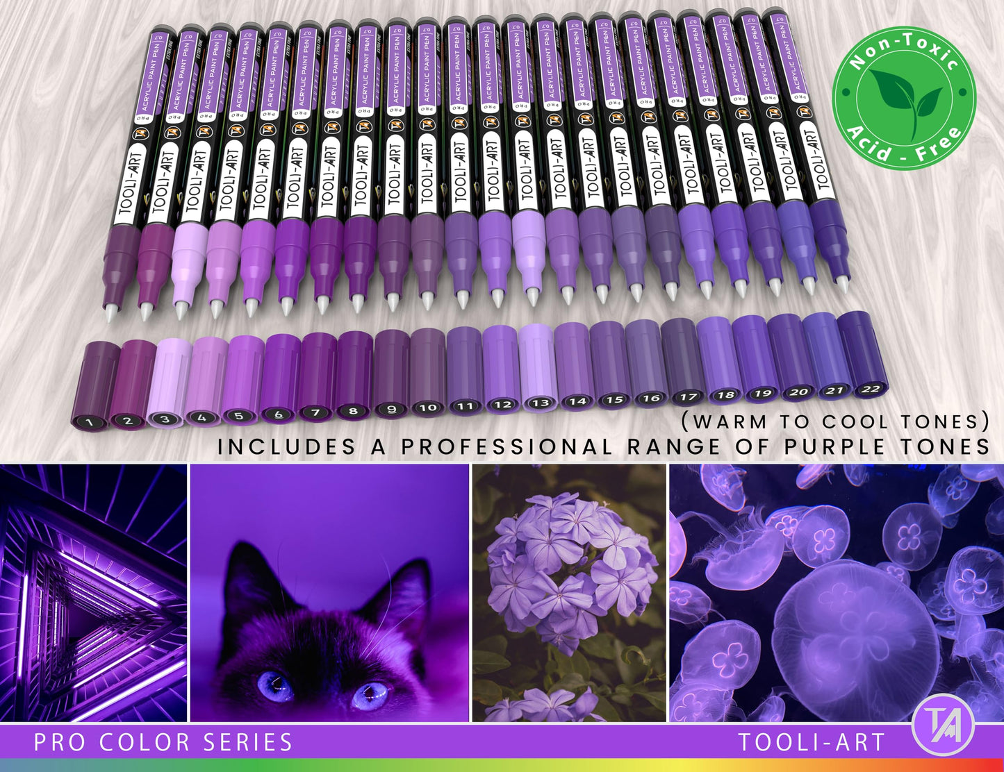 Acrylic Paint Pens 22 Purple Tones Assorted Pro Colour Series Markers Set 0.7mm Extra Fine Tip for Rock Painting, Glass, Mugs, Wood, Metal, Canvas,