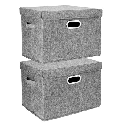TYEERS Large Storage Box with Lid, Collapsible, Washable, Fabric Storage Box for Clothes, Wardrobe Storage, 44x30x29 cm, Set of 2, Grey