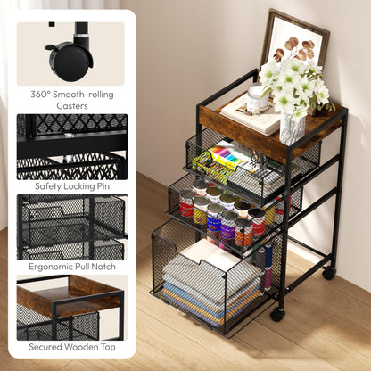 SWTYMIKI Filing Trolley with Mesh Drawers - 4 Tier Under Desk Storage Cart
