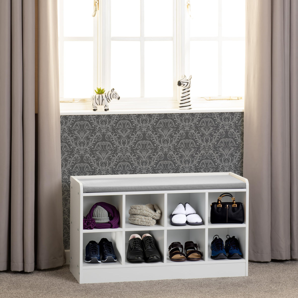 Seconique Portland Shoe Bench in White/Steel Fabric