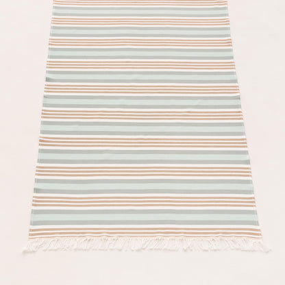 GAMUSI Rectangular Beach Towel - Bath Fouta - Tinted Yarn Embossed Fabric with Fringes - Orange/Green