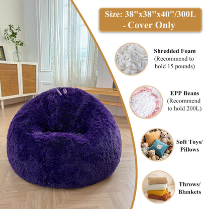 XeGe Fluffy Faux Fur Decorative Bean Bag Chair Cover(No Filler), Purple
