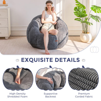 MAXYOYO Bean Bag Chair,Pumpkin Shaped Bean Bag Sofa Includes Filling,Comfy Corduroy Beanbag Sofa for Living Room Bedroom