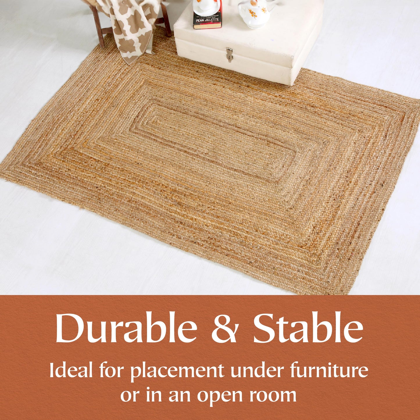 Second Nature Online - DHAKA Jute Area Rug | 100% Natural Fiber | Hand Woven | Ethical Trade | Eco-Friendly (Rectangle - 120 x 180 cm)