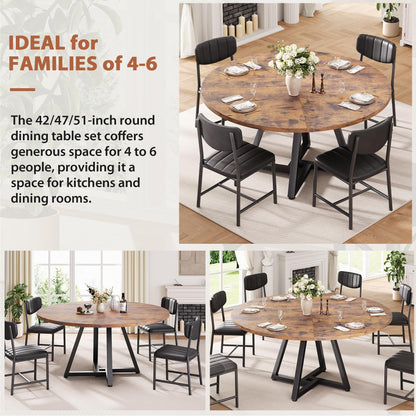 Jocoevol Round Dining Table and 4 Chairs Set of 4-6, Circle Dinner Table with Metal Frame, Space Saving Wood Industrial Furniture (Vintage, 47 inch)