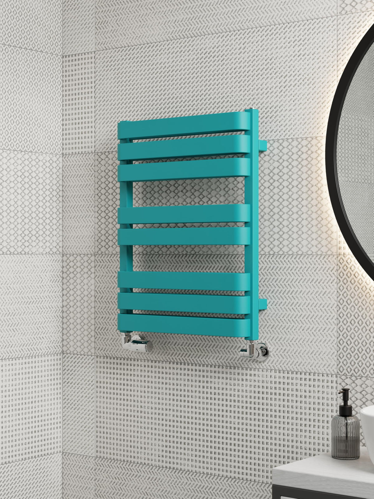 Terma Towel Rail (Cen./Heating), Steel, RAL 5018 (Matt) Teal, 655h x 500w [1569 BTUs t50]