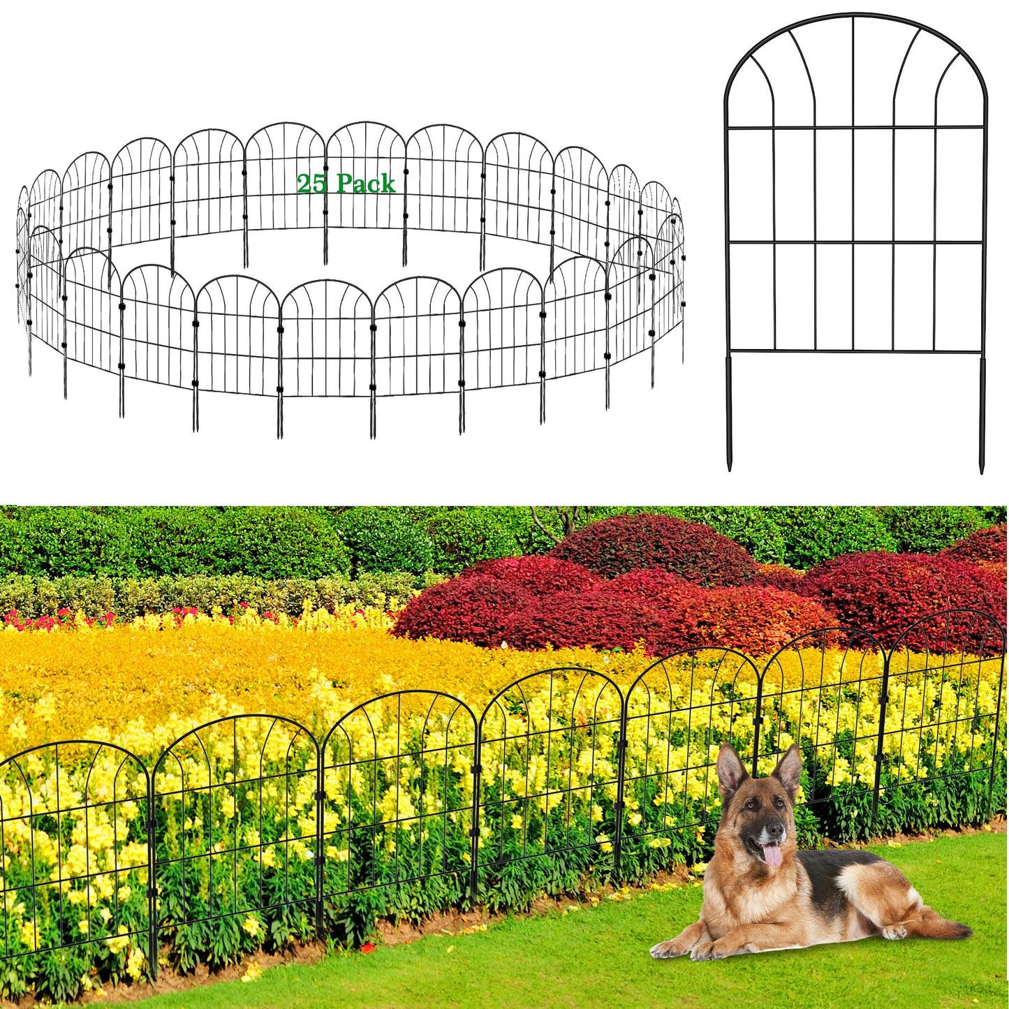 Decorative Garden Fence 25Pack, Metal Rustproof Iron Landscape Wire Folding Fencing Ornamental Panel, Outdoor Rustproof Fence Panel Animal Barrier