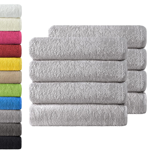 NatureMark Pack of 8 Terry Towels, Hand Towel Set, 50 x 100 cm, Silver Grey, 100% Cotton