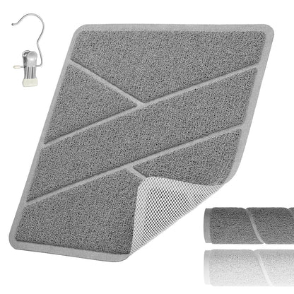 XIYUNTE Square Shower Mat Non Slip Anti Mould, Bath Mat with Heat-Pressed Edging 60x60cm, INCL. Hooks for Drying
