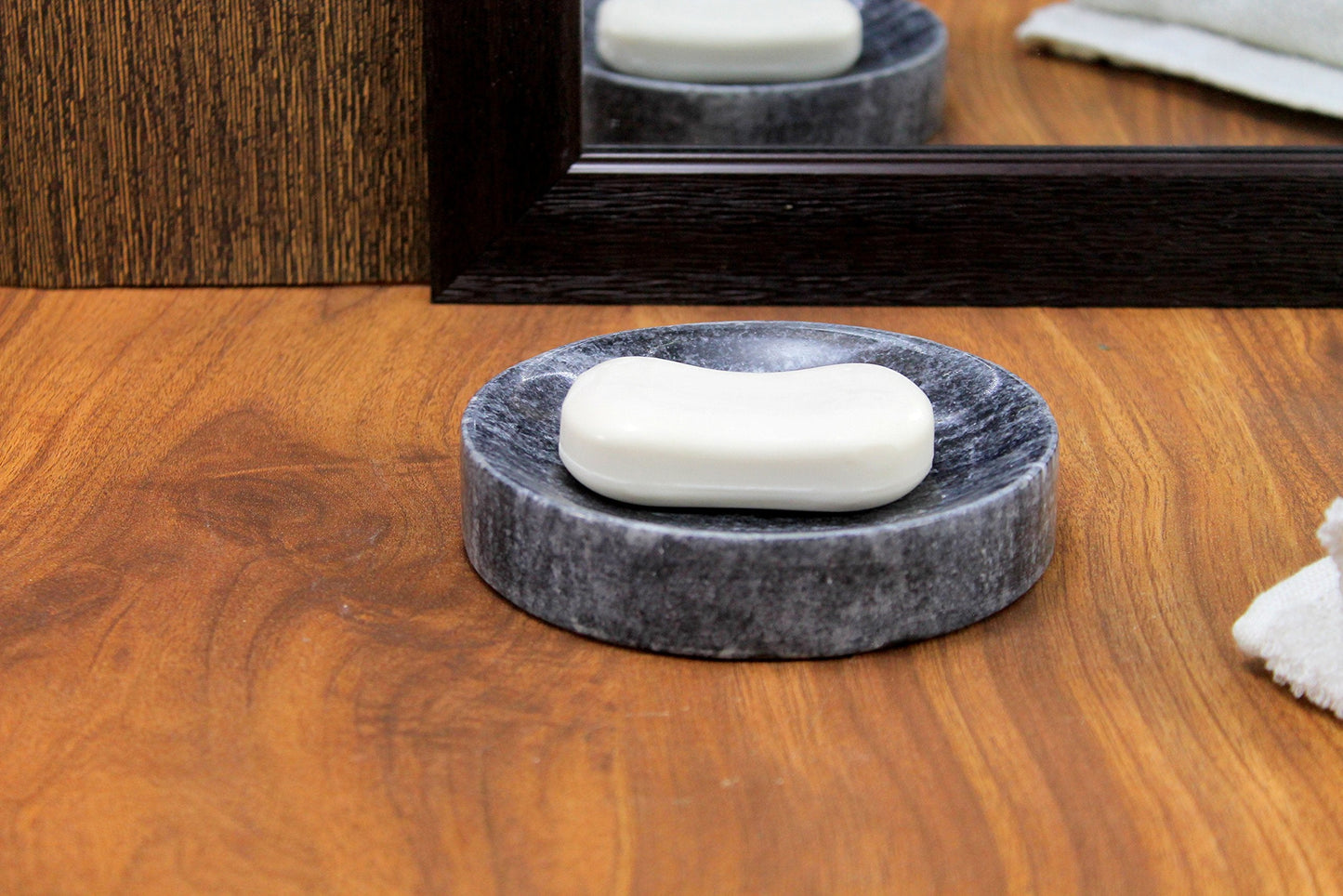 KLEO Natural Marble Stone Soap Dish Soap Holder Bath Accessories For Bathroom, Tub or Wash Basin Accessory (Black)