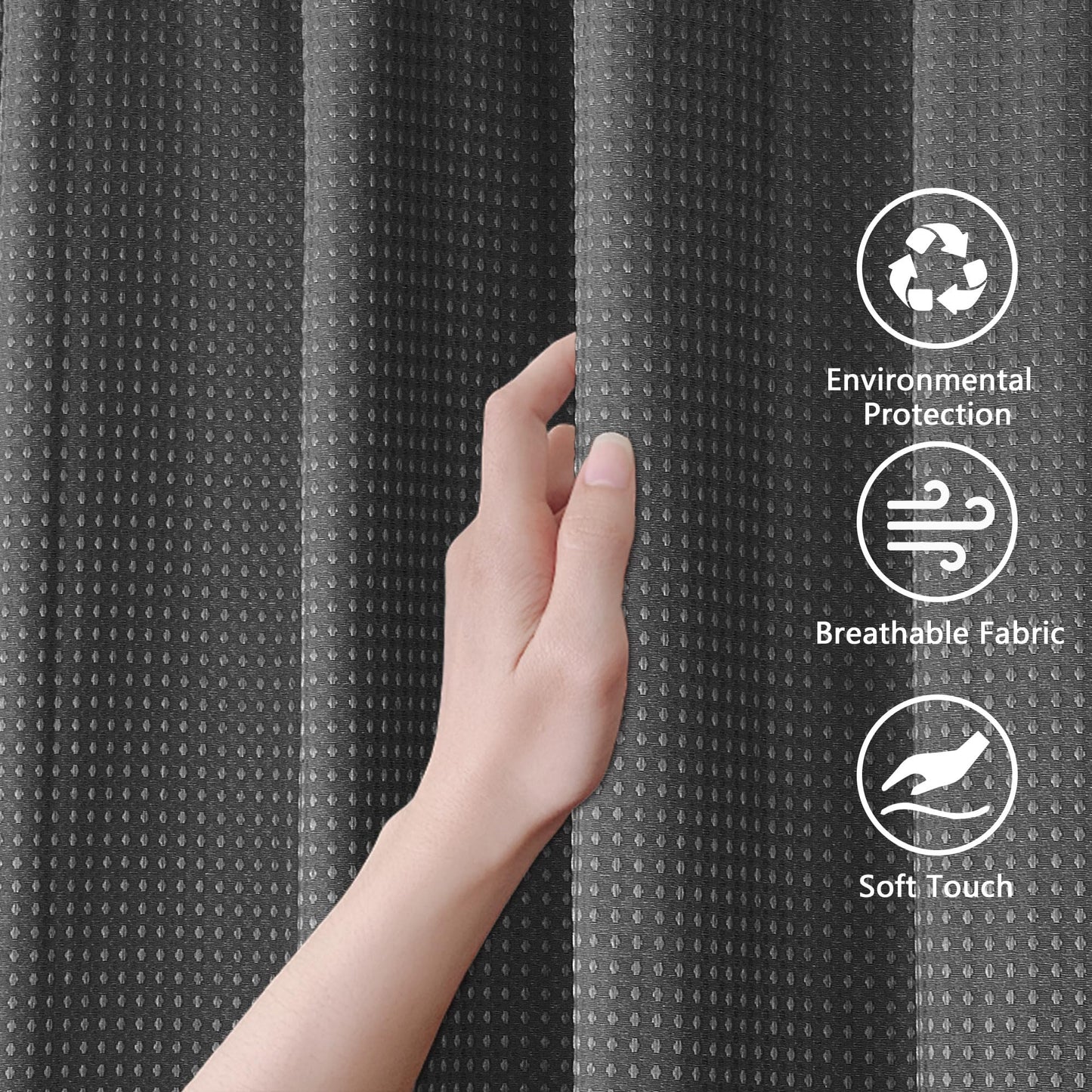 FIISAYL Shower Curtain for Bathroom, Weighted Hem, Waterproof and Anti Mould Resistant Waffle Fabric Curtains with 12 Hooks, Machine Washable