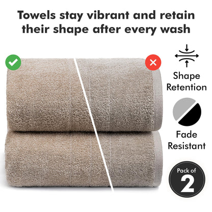 Novo Home Bath Sheets - Extra Large Bathroom Sheet Set – 550 GSM Pack of 2 Jumbo Towels Beige (90x180cm)