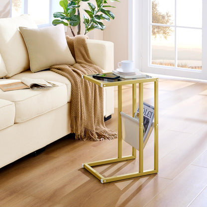 Gewudraw C Shaped Side Table, 58 CM Tall Glass End Table for Living Room