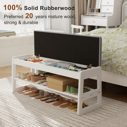 AQIMUELE Small Shoe Bench with Cushion, Shoe Bench Storage with Seat, Wooden Shoe Rack 2-Tier, Hidden Flip-Top Seat, for Hallway, Entryway