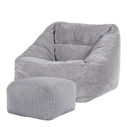 icon Natalia Cord Bean Bag Chair & Footstool with Filling Included, Grey