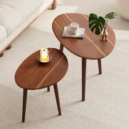 Vanpoo Small Oval Coffee Tables Set,Acacia Wood Nesting Tables（25.6"x17.7"+17.7"x13.4" for Living Room Small Spaces Office,Easy Assembly Wooden