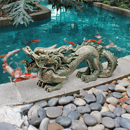 Design Toscano Asian Dragon of the Great Wall Garden Statue, Medium, 53.5 cm, Polyresin, Bronze Verdigris Finish