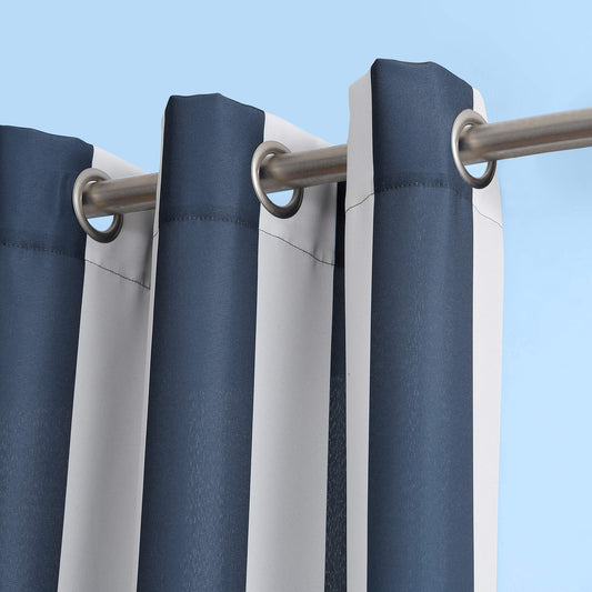 Sun Zero Valencia 2-Pack Cabana Stripe Indoor/Outdoor UV Protectant Energy Efficient Grommet Curtain Panel Pair, 54" x 84", Indigo