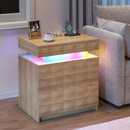 FREDEES RGB Bedside Table with Hidden Storage for Bedroom, Wood
