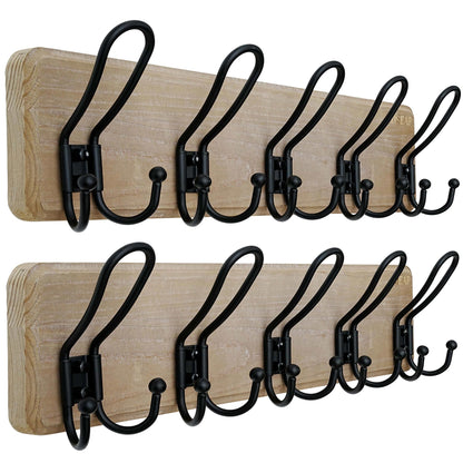 Dseap Coat Rack Wall Mounted - Heavy Duty Farmhouse Rustic Wall Coat Hanger with 5 Wire Hooks for Clothes Hat Jacket Towel, RusticWire, J1-5A