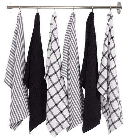 KAF Home Mixed Flat & Terry Kitchen Towels | Two Sets of 3 18 x 28 Inches | 4 Flat Weave Towels for Cooking and Drying Dishes