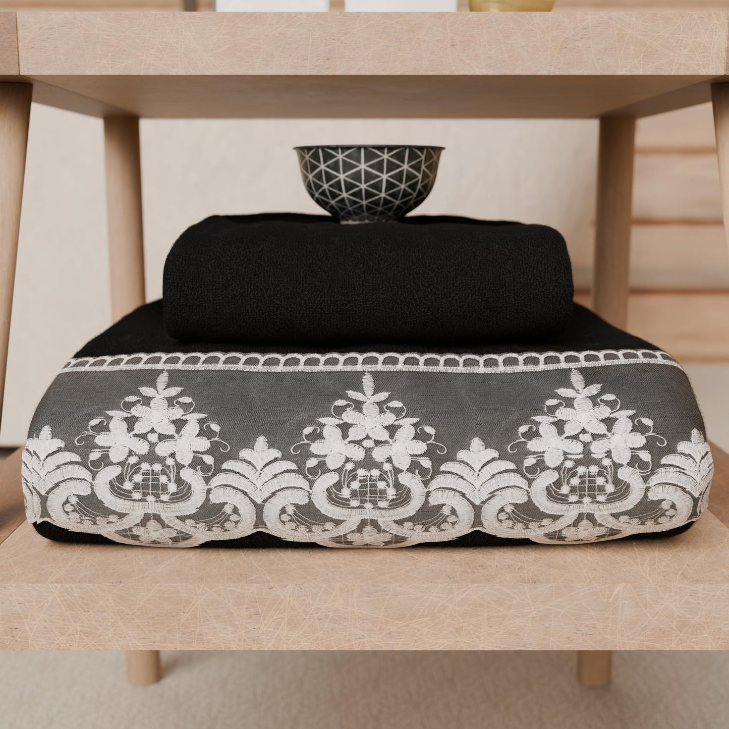 PETTI Artigiani Italiani - 100% Cotton Terry Bath Towels, 1+1 Towel Set, 2 Pieces, 1 Face Towel and 1 Hand Towel, Black