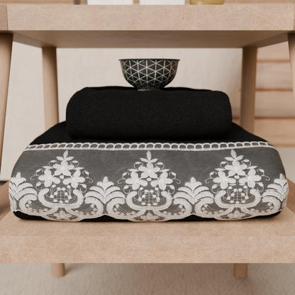 PETTI Artigiani Italiani - 100% Cotton Terry Bath Towels, 1+1 Towel Set, 2 Pieces, 1 Face Towel and 1 Hand Towel, Black