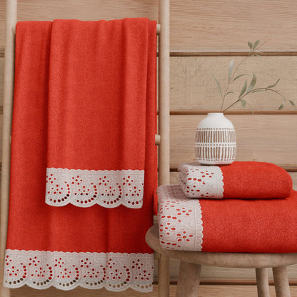 PETTI Artigiani Italiani - 100% Cotton Terry Bath Towels, 1+1 Towel Set, 2 Pieces, 1 Face Towel and 1 Hand Towel, Red