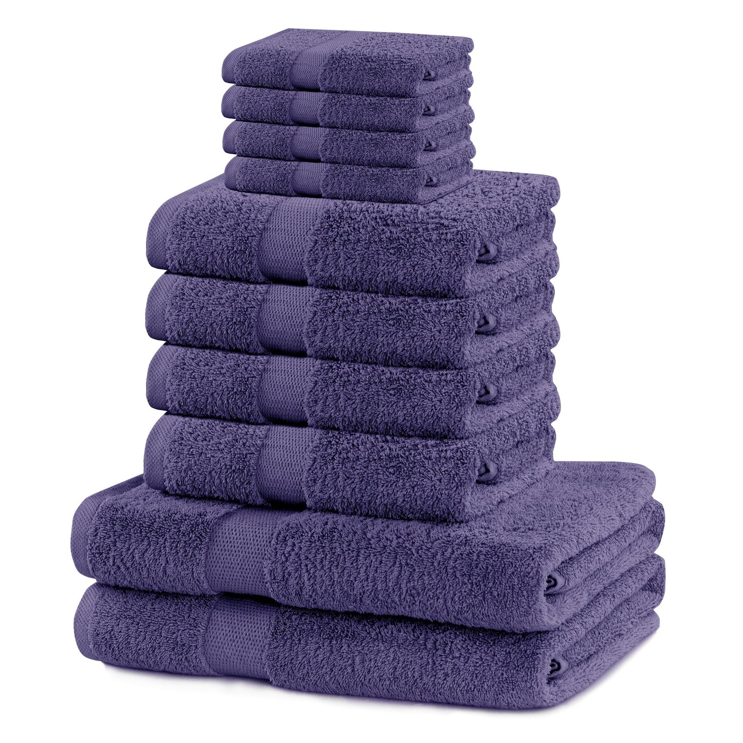 DecoKing Set of 10 Cotton Quality 525 g/m? 4 Guest Towels 30 x 50 cm 4 Hand Towels 50 x 100 cm and 2 Bath Towels 70 x 140 cm Purple Absorbent Marina