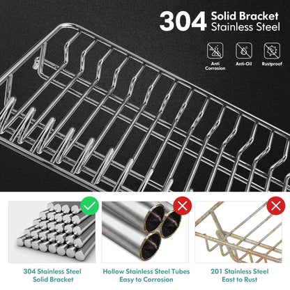 romision 2 Tier Dish Drying Rack, Large Dish Rack with 360 Swivel Spout, 304 Stainless Steel Dish Drainer Rack, Draining Board Rack for Kitchen