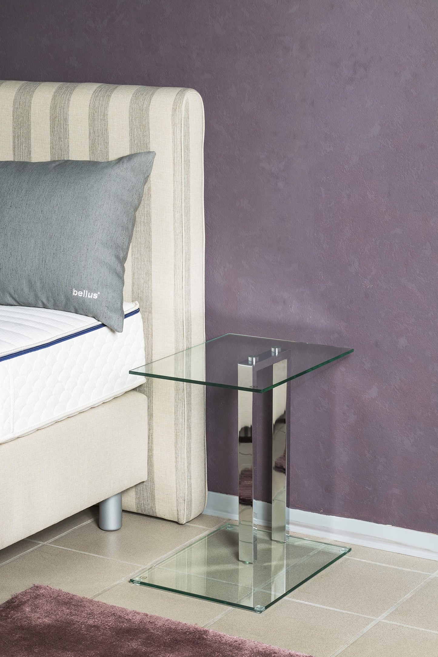 HAKU Side table, Chrome Metal, Coffee Table, Safety Glass 8 mm – Dimensions: W 45 x H 50 x D 35 cm Style: Modern