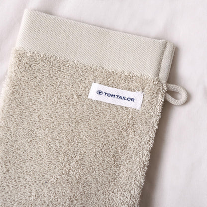 Herding Tom Tailor Wash Mitts Set of 6 16 x 21 cm 100% Cotton Terry Cloth with Hanger and Label with Logo, Colour Bath Towel Beige (Sunny Sand)