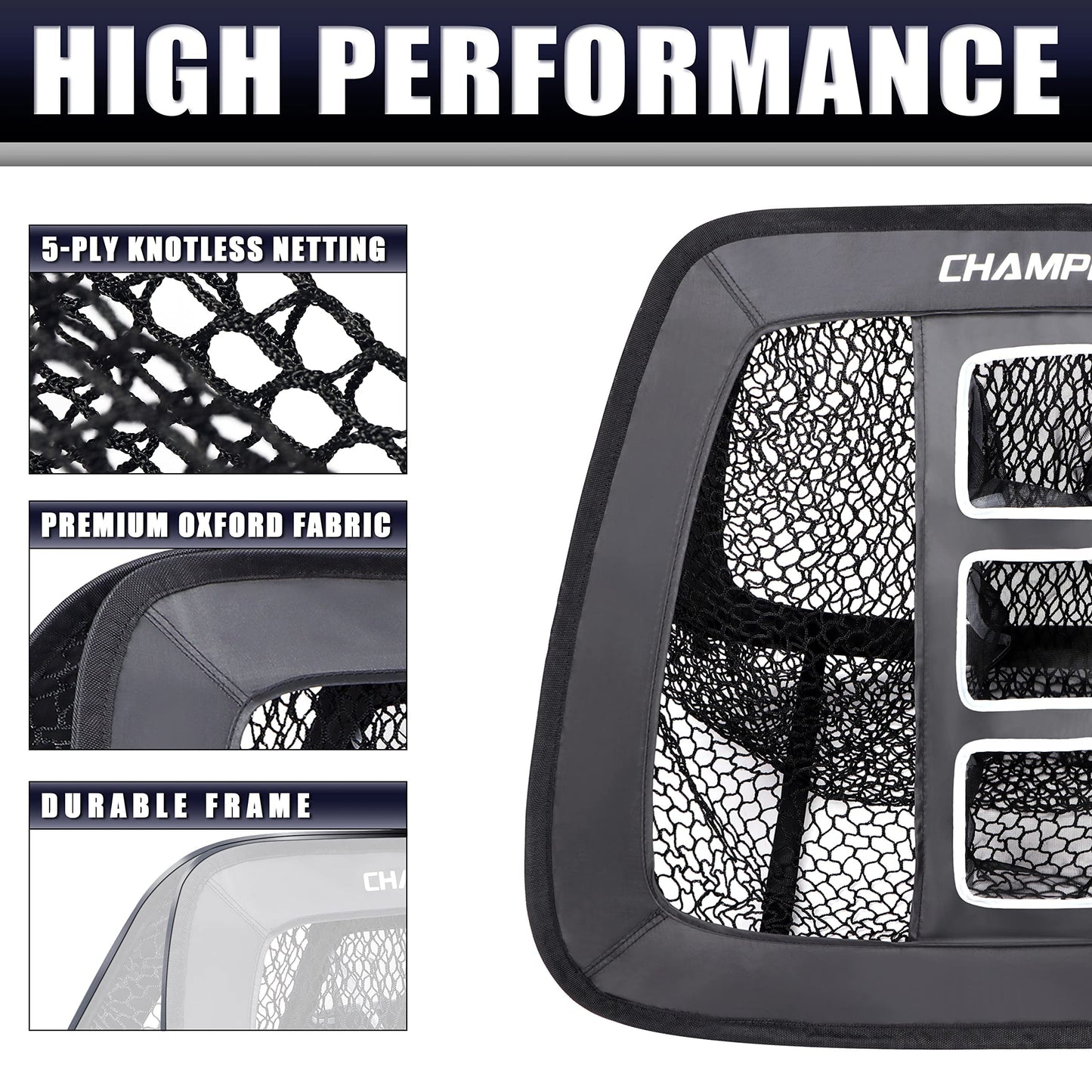 CHAMPKEY Double Sided Golf Chipping Net with Golf Hitting Mat | Come with 12 Foam Golf Balls | 5 Ply-Knotless Netting Chipping Net and Heavy Duty