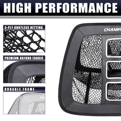 CHAMPKEY Double Sided Golf Chipping Net with Golf Hitting Mat | Come with 12 Foam Golf Balls | 5 Ply-Knotless Netting Chipping Net and Heavy Duty