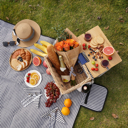 Wicker Picnic Basket for 2, 2 Person Picnic Set, Willow Hamper Service Gift Set with Bamboo Wine Table with Metal Legs for Camping and Outdoor Party