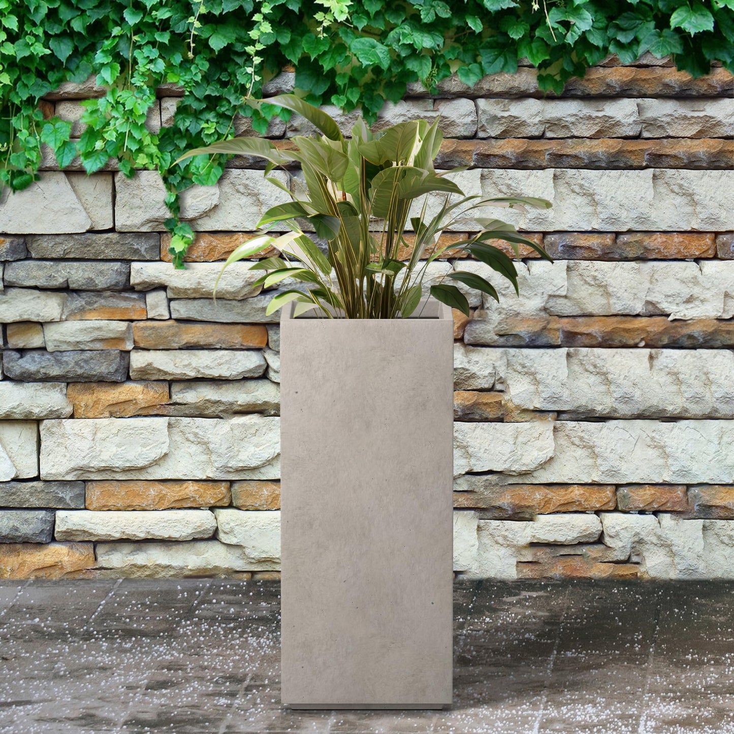 Kante Modern Rectangle Outdoor Planters, Weathered Concrete, 20.3" H