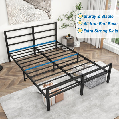 ARFARLY Metal Bed 140 x 200 cm Bed Frame with Headboard and Footboard, Adult Bed, Guest Bed, Double Bed, Black