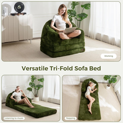 MAXYOYO Single Sofa Bed, Folding Bean Bag Chair, Faux Fur Fabric