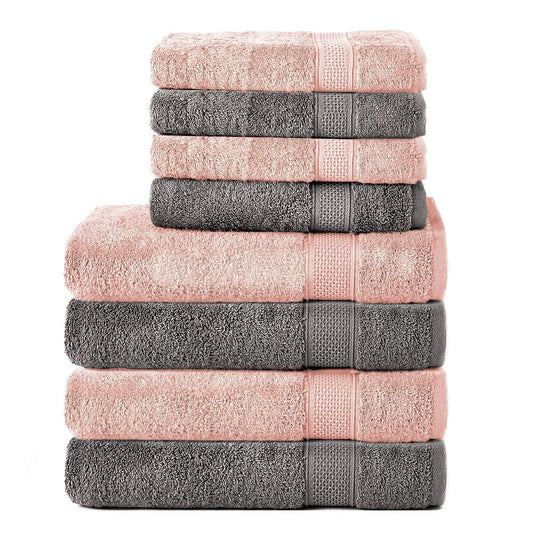 Komfortec Set of 8 Hand Towels 100% Cotton, 4 Bath Towels 70 x 140 cm and 4 Hand Towels 50 x 100 cm, Terry Clothing, Soft, Towel, Large, Anthracite