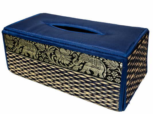 CCcollections Handmade Stylish Reed Tissue Box, 100% Cotton Handcrafted with Satin Trim Sheath Cover Holder Dispense made from Natural Eco-Friendly