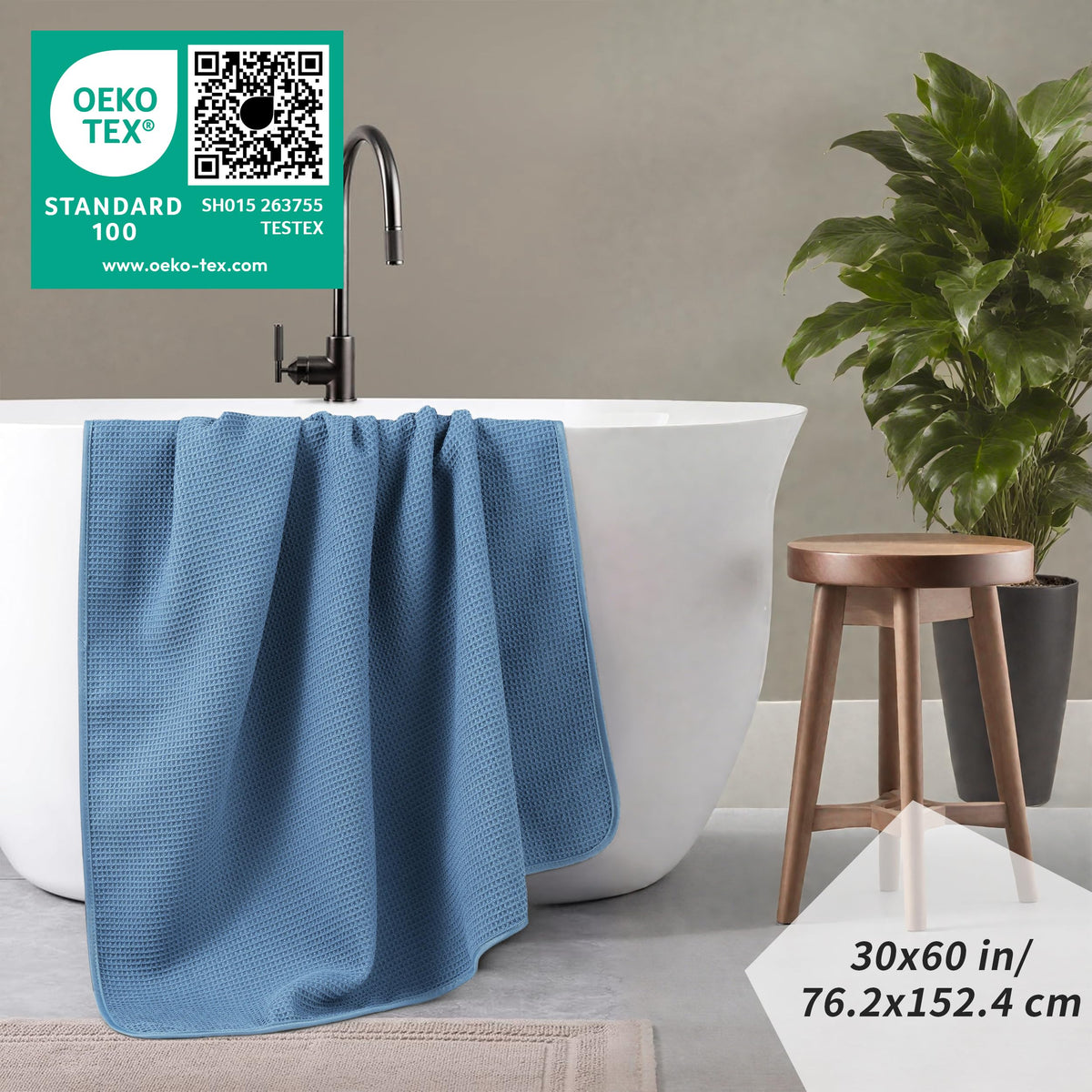 POLYTE 380 GSM Microfibre Quick Dry Waffle Bath Towel, 76.2x152.4 cm