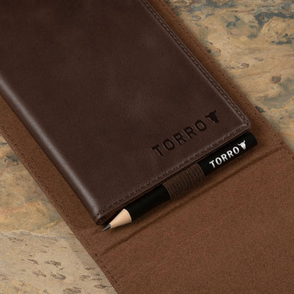 TORRO Golf Scorecard and Yardage Book Holder ? Genuine Leather Golf Score Card and Yardage Wallet with Pencil Loop (Dark Brown)